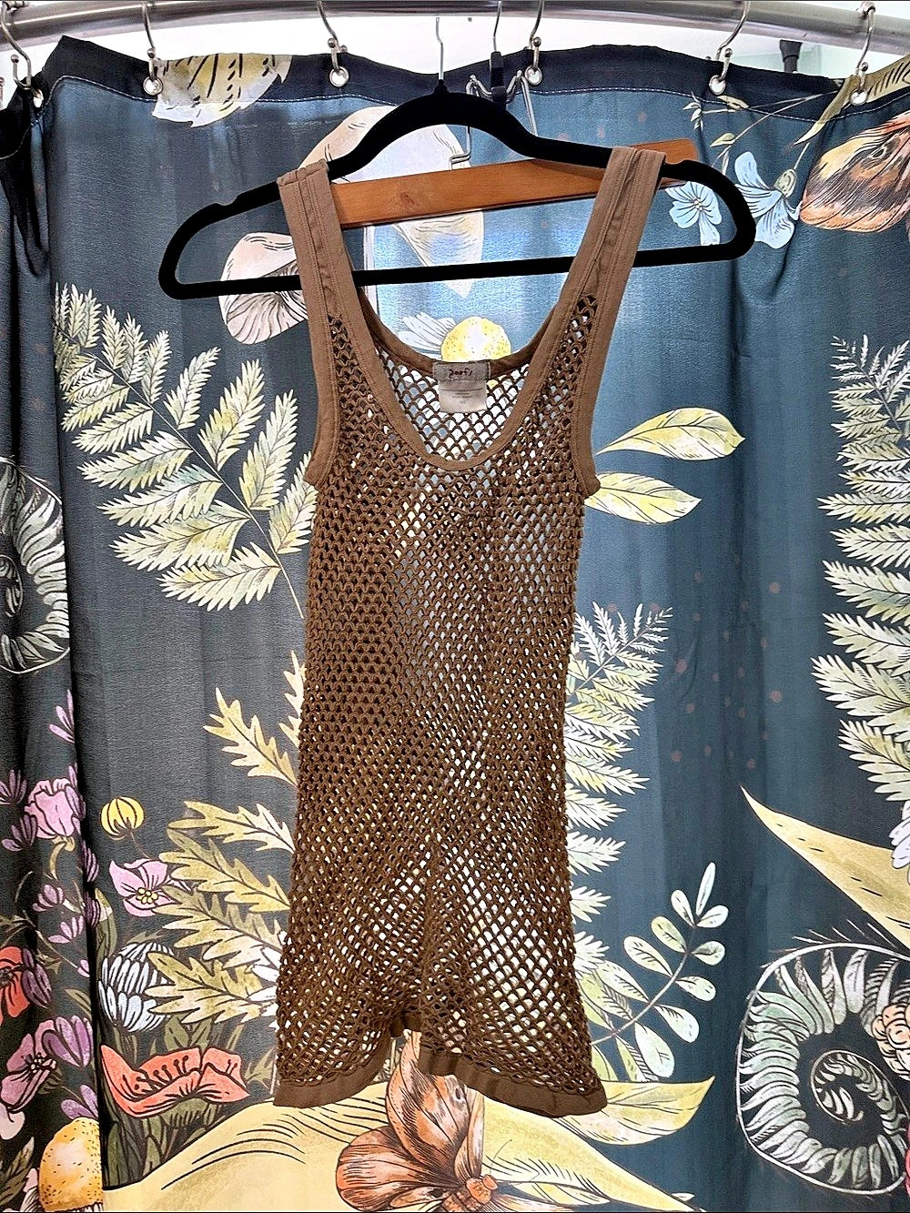 Free People Open-Knit Tank Top in Brown & Black
